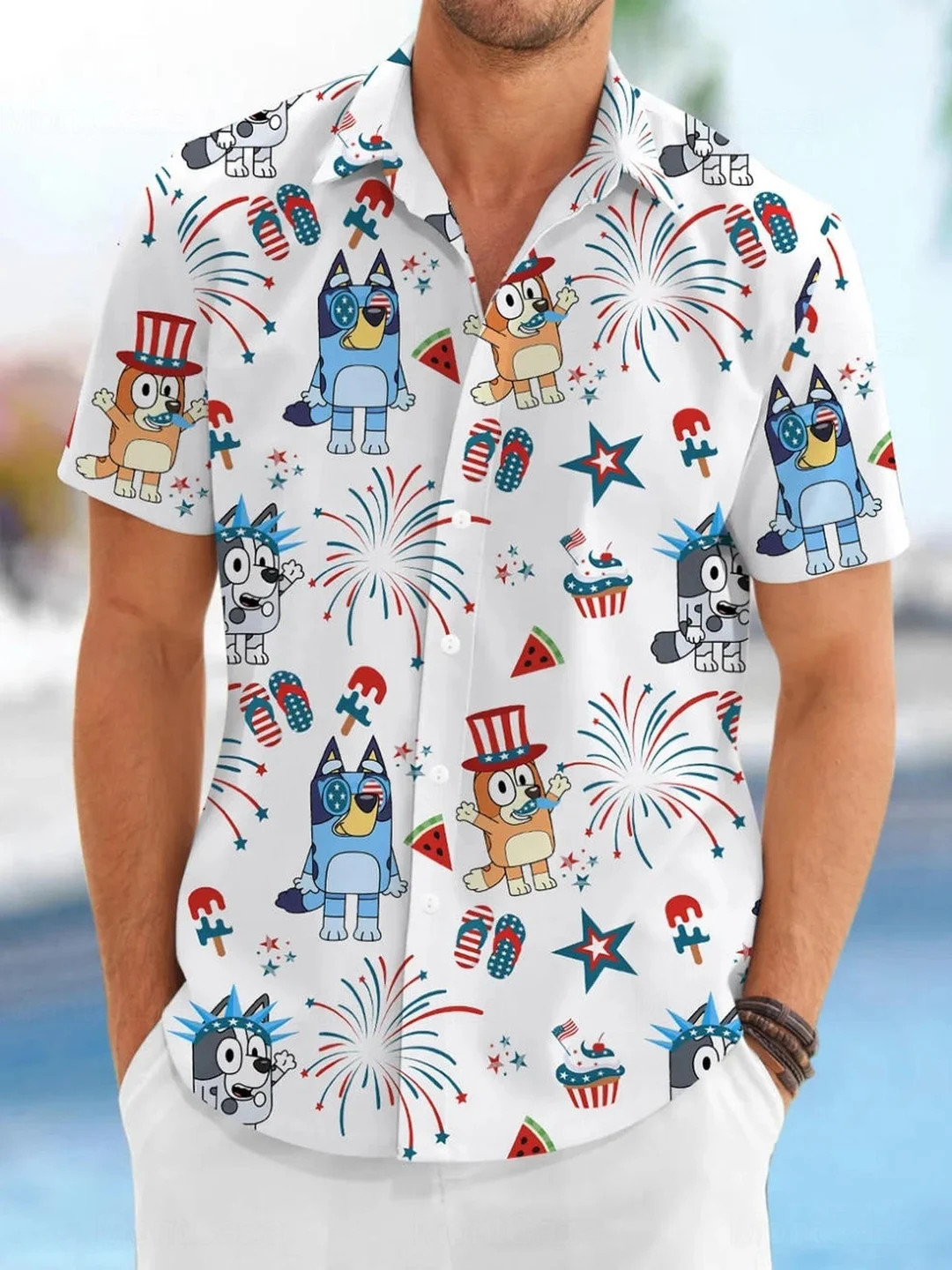 Bluey Hawaiian Shirt, Bluey Shirt, Bluey 4Th Of July Shirt, Bluey And Bingo Button Shirt, Bluey P... | Etsy (US)