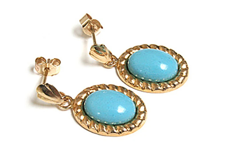 Solid 9ct Gold Turquoise Button Drop Dangly Earrings With FREE Gift Box - Etsy UK | Etsy (US)