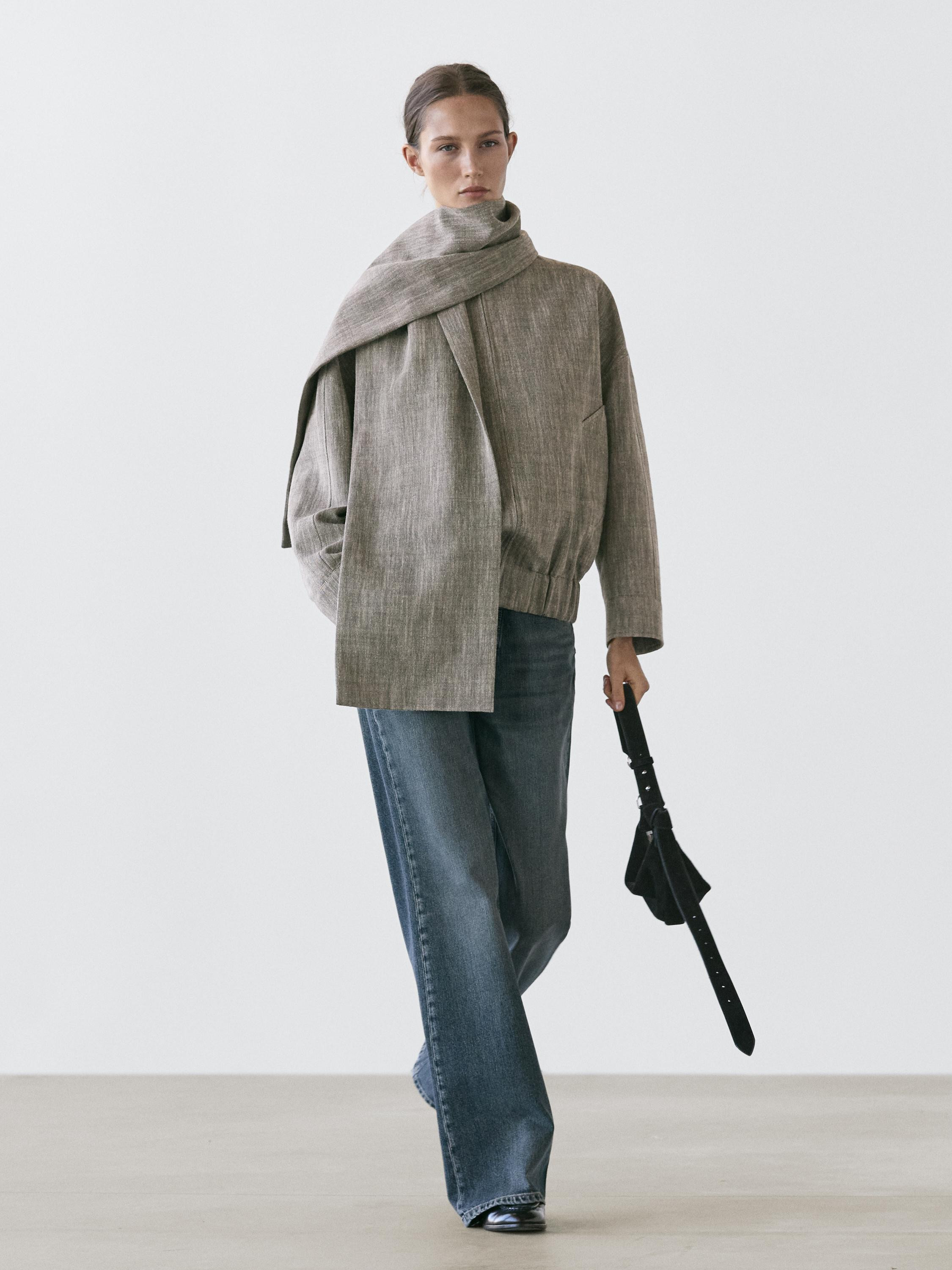 Flecked bomber jacket with scarf | Massimo Dutti UK
