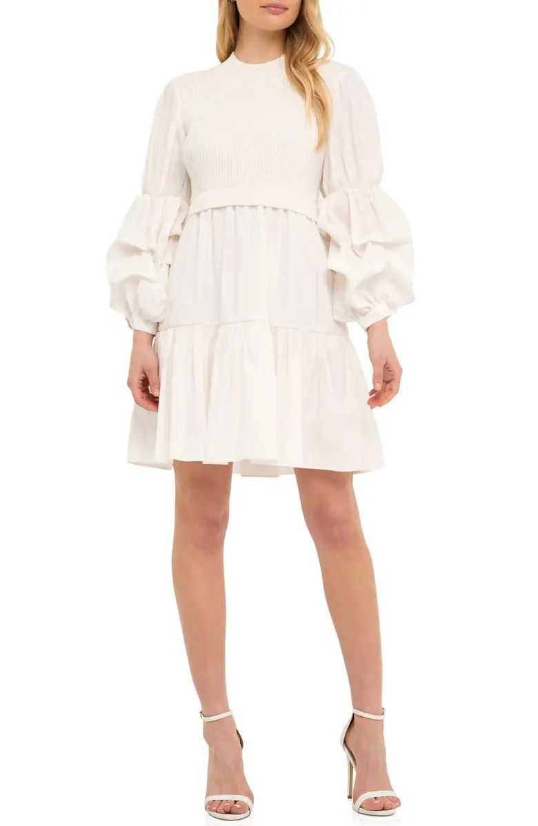 English Factory Mix Media Long Sleeve Tiered Dress | Nordstrom | Nordstrom