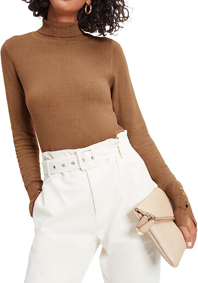 REVETRO Womens Turtleneck Knitted Sweaters Basic Long Sleeve Shirts Slim Fit Thermal Underwear To... | Amazon (US)