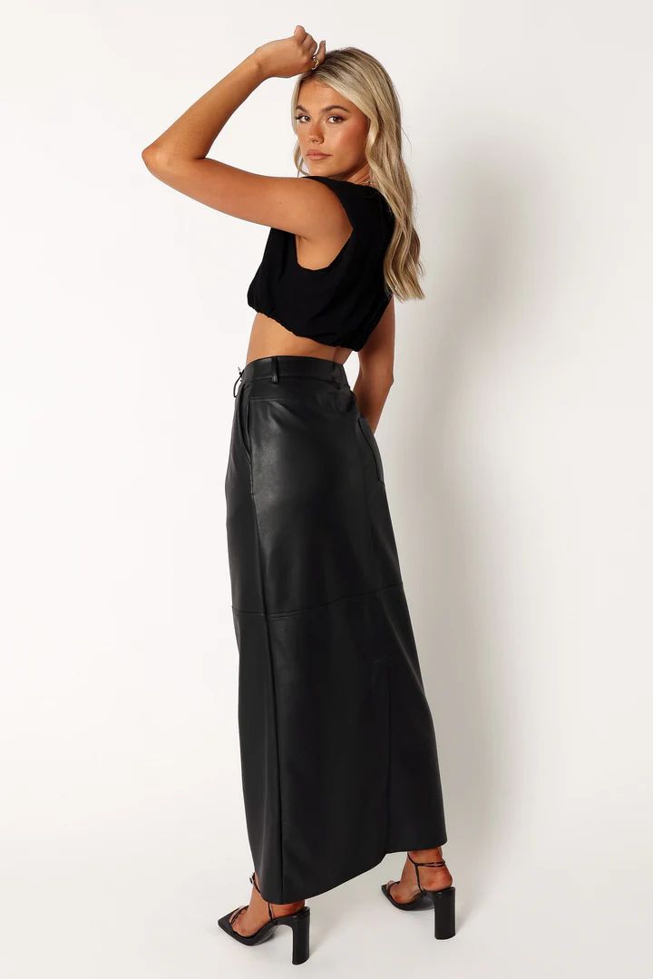 Jade Vegan Leather Column Skirt - Black | Petal & Pup (US)
