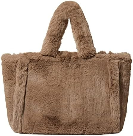 Women Tote Bag Fluffy Faux Fur Handbags Large Capacity Shopping Shoulder Bag Furry Clutch Handbag | Amazon (US)