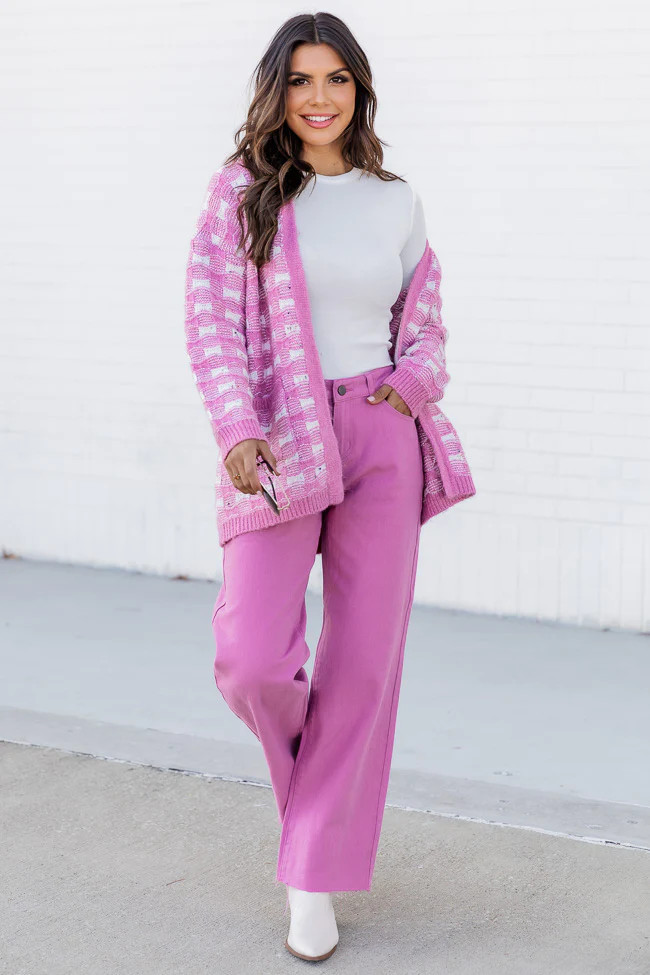 Love Your Enthusiasm Pink Weave Detail Cardigan | Pink Lily