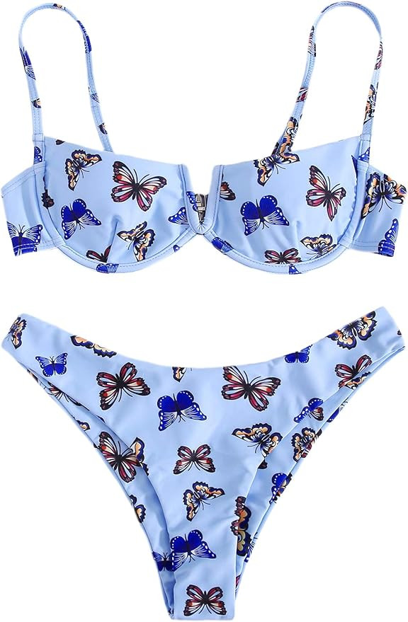 SweatyRocks Women's Sexy Bathing Suits Spaghetti Strap Floral Bikini Set Underwire Swimsuit | Amazon (US)