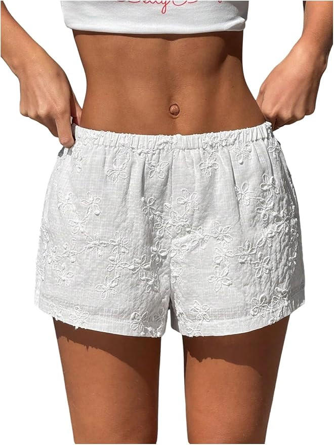 MakeMeChic Women's Summer Linen Mini Shorts Elastic Waist Beach Vacation Shorts | Amazon (US)