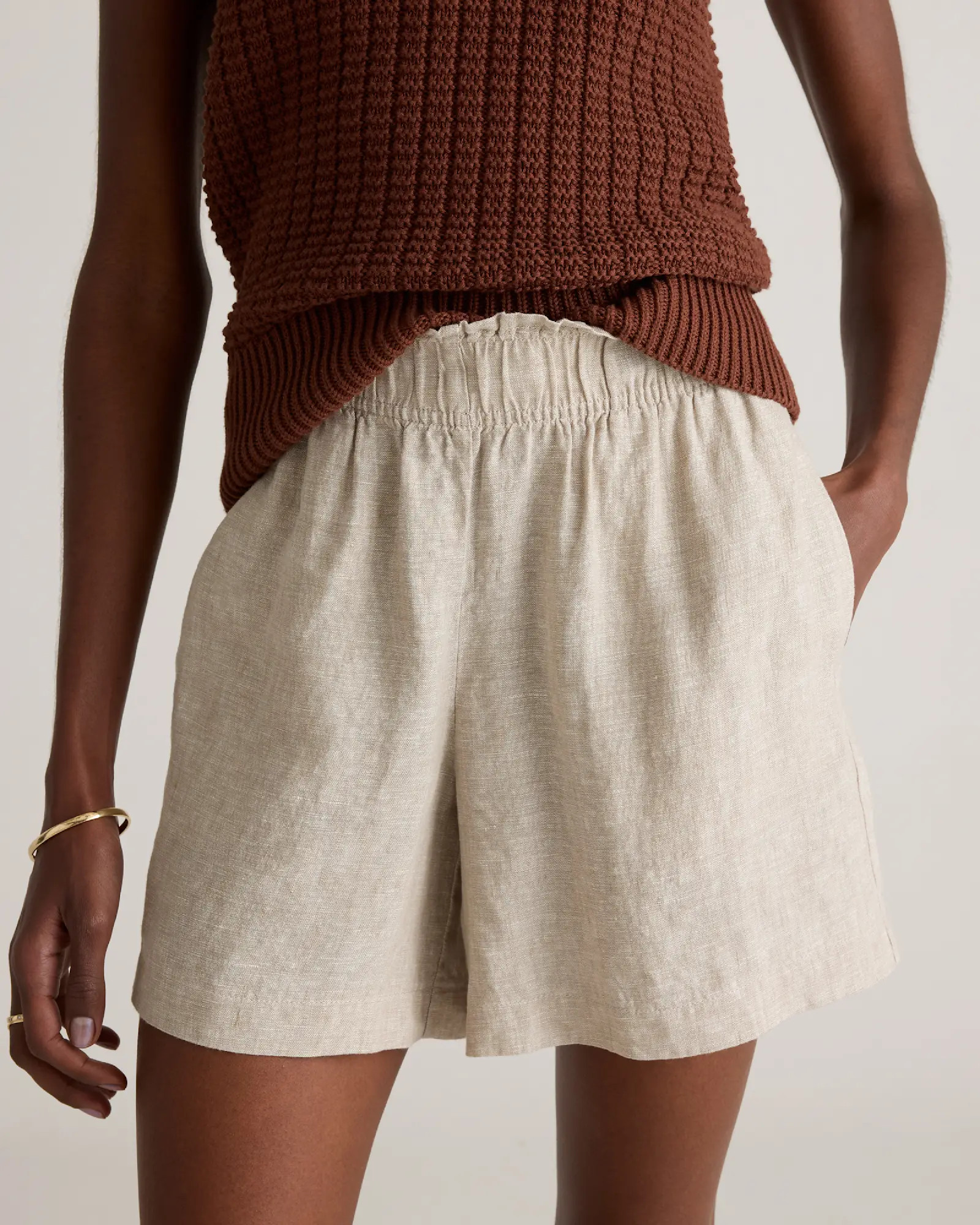100% European Linen High Waisted Shorts in Flax | Quince