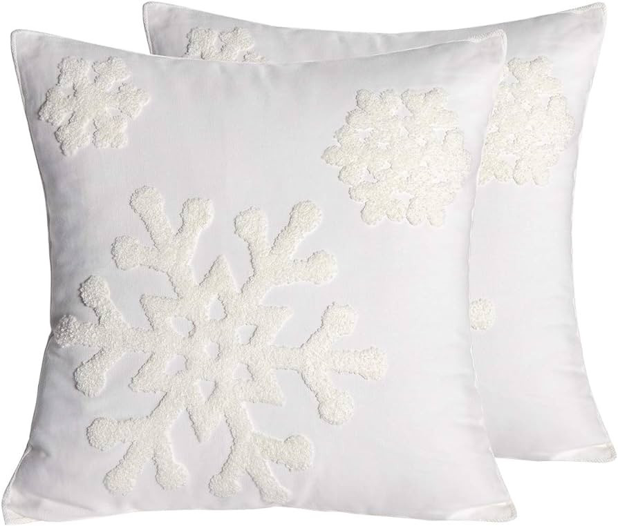 AFIRMLY 18x18,Cotton Christmas Blessing Throw Pillow Cover for Bed Sofa Cushion Car Snowflake Emb... | Amazon (US)