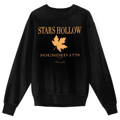 Gilmore Girls Stars Hollow Gold Leaf Adult Black Crew Neck Sweatshirt-XXL | Target