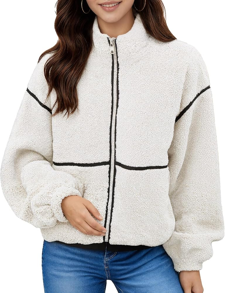 Womens Sherpa Jackets Teddy Faux Fur Fleece Coats Oversized Zip Up Long Sleeve Warm Outerwear Jac... | Amazon (US)