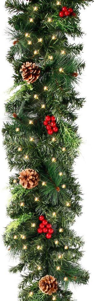 1.8M/6FT Christmas Garland Decorations Artificial Decorated Garland with 30 Lights Cones,Red Berr... | Amazon (CA)