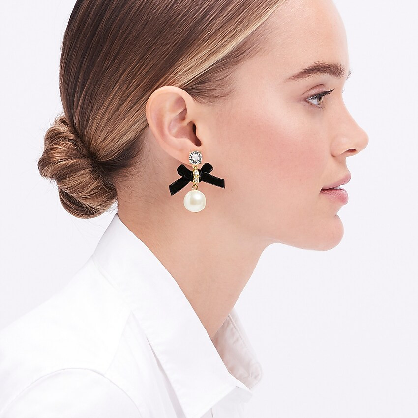 Crystal bow and pearl drop statement earrings | J.Crew Factory