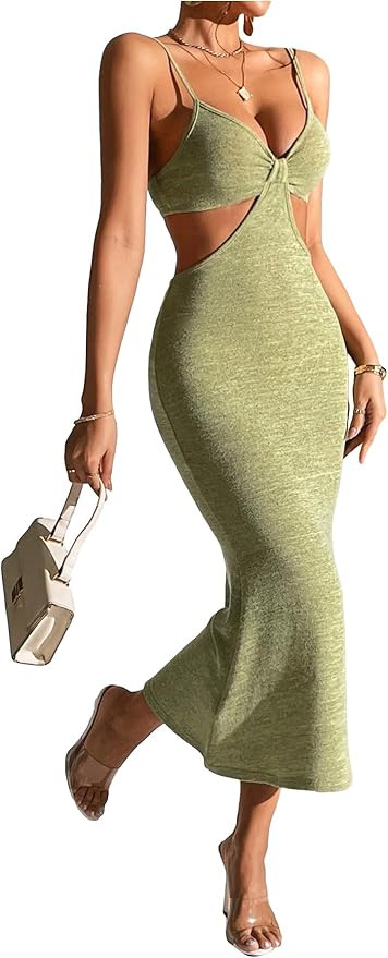 SOLY HUX Women's Open Back Going Out Dresses Cut Out Cami Spaghetti Strap Backless Midi Bodycon D... | Amazon (US)