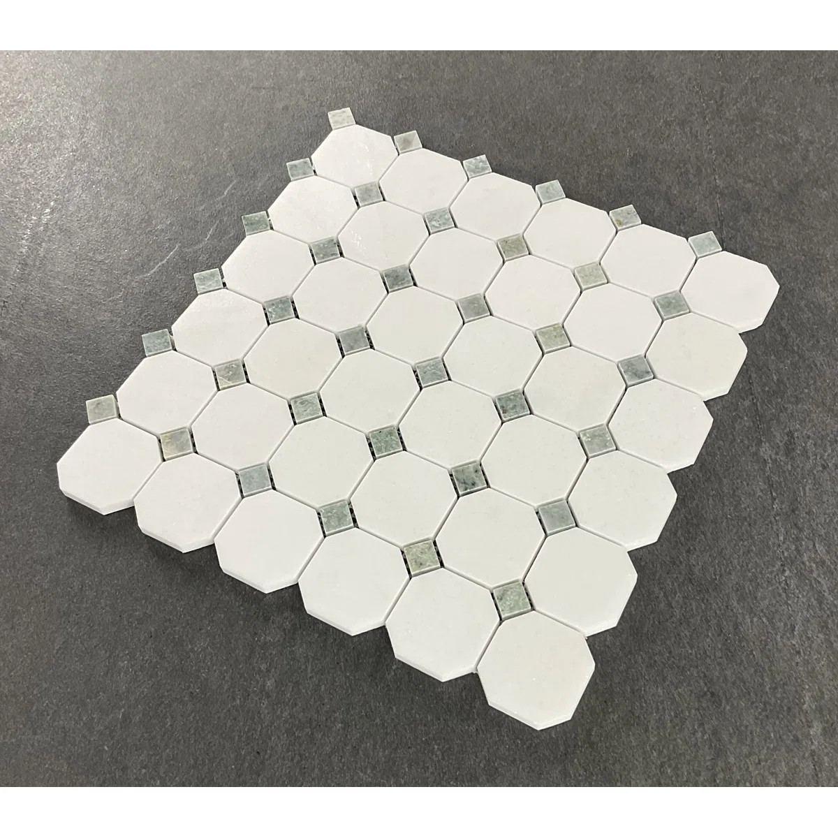 Thassos White Octagon and Green Dot Wall & Floor Mosaic Tile | Wayfair North America