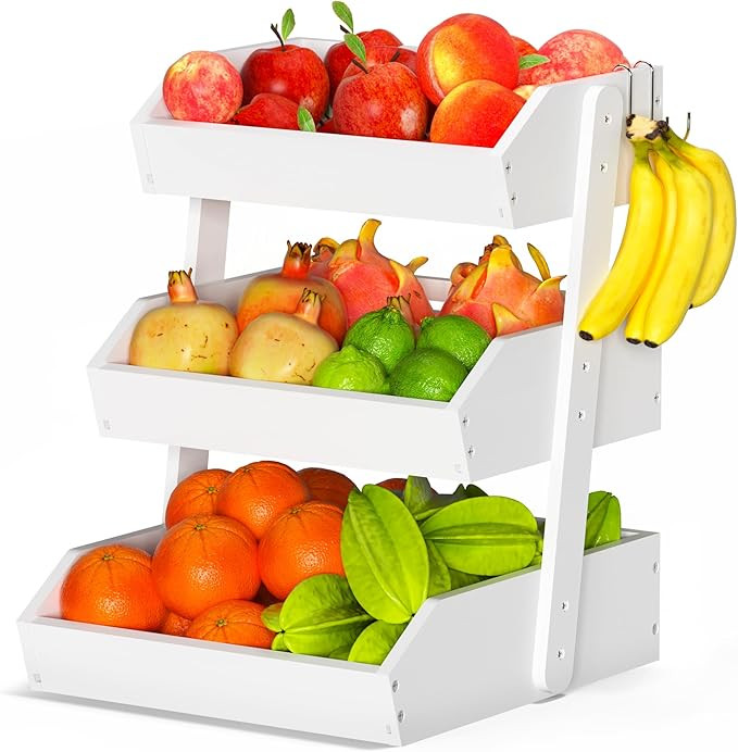 Bamboo Fruit Basket for Kitchen– 3 Tier Fruit Bowl For Kitchen Counter, Large Fruit Holder With... | Amazon (US)