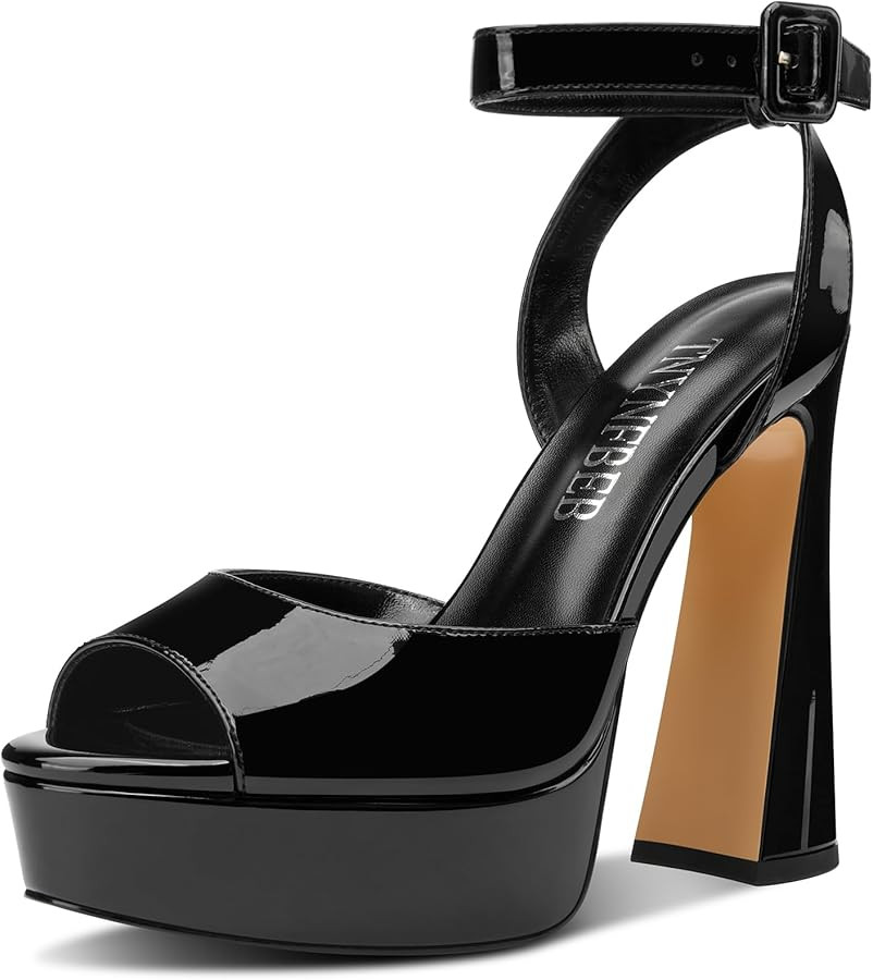 TNYNFBEB Womens Chunky Block High Platform Heel Peep Open Toe Sandals Ankle Strap Buckle Prom Dre... | Amazon (US)