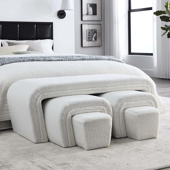 Ottoman Bench End of Bed, 46" Modern Fabric Comfy Upholstered Arched Entry Bench with 2 Small Sto... | Amazon (US)