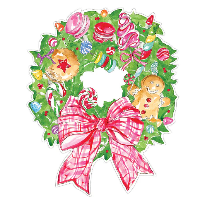 Christmas Treat Wreath with Pink and Red Bow Posh Die-Cut Placemats | Rosanne Beck Collections