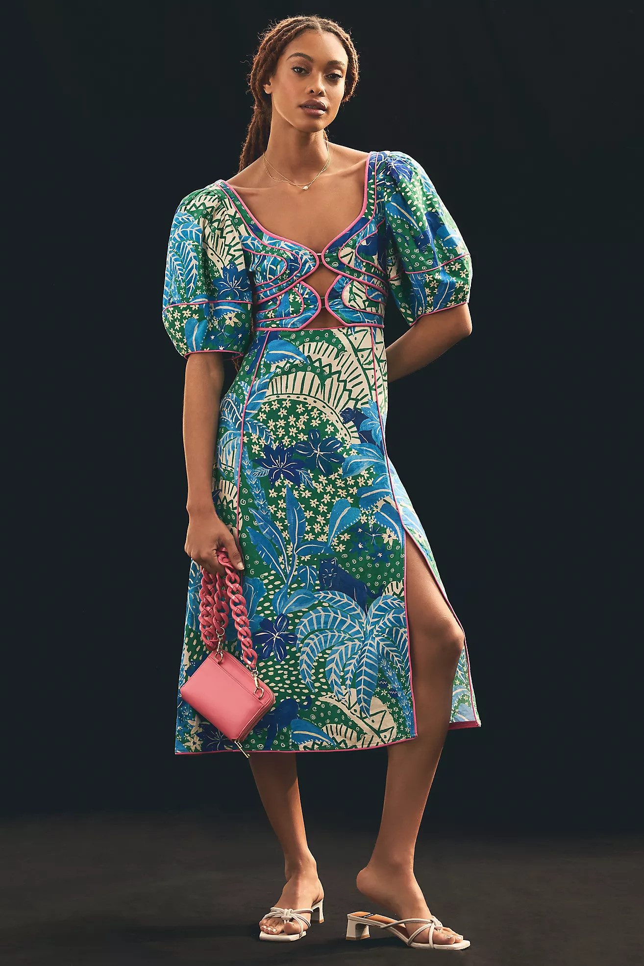 Farm Rio Jungle Panther Puff-Sleeve Cutout Dress | Anthropologie (US)