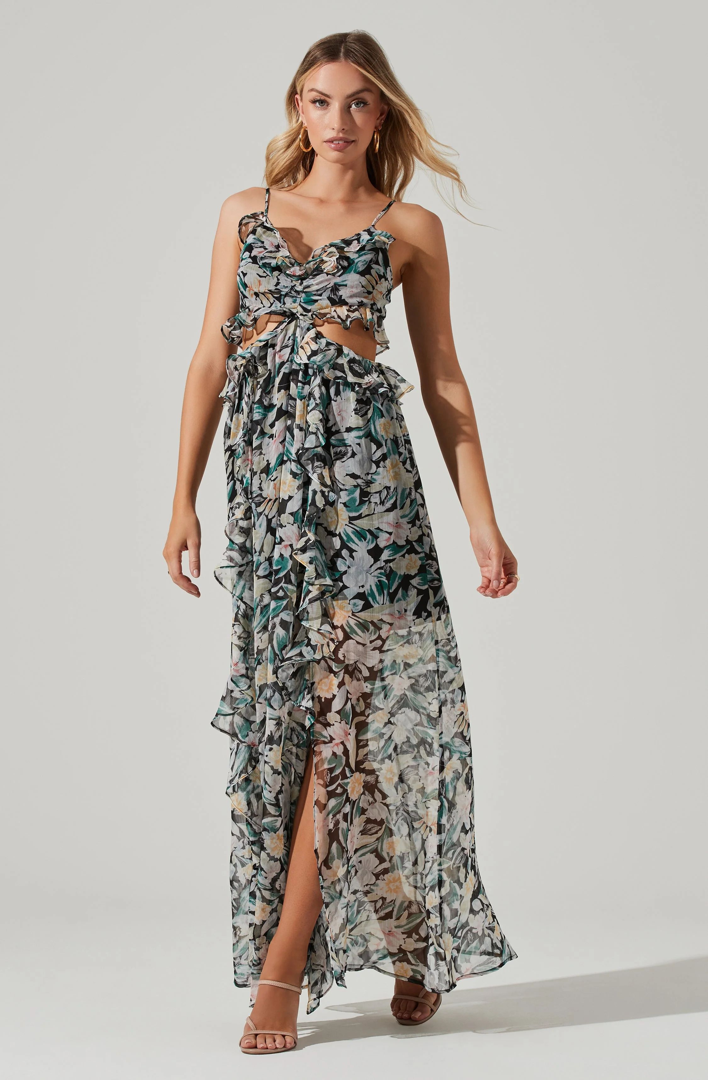 Palace Floral Cutout Ruffle Maxi Dress | ASTR The Label (US)
