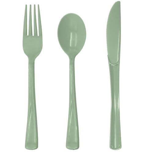 150 PCS Sage Green Plastic Silverware Heavy Duty Sage Green Utensil Sets Include 50 Disposable Plastic Forks, 50 Knives, 50 Spoons for Birthday, Baby Shower, Picnic, Spring Party, Wedding | Amazon (US)