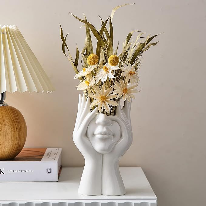 FJS Ceramic Face Vases, White Flower Vases for Decor, 3.5" W x 7" H Modern Decorative Vase Center... | Amazon (US)