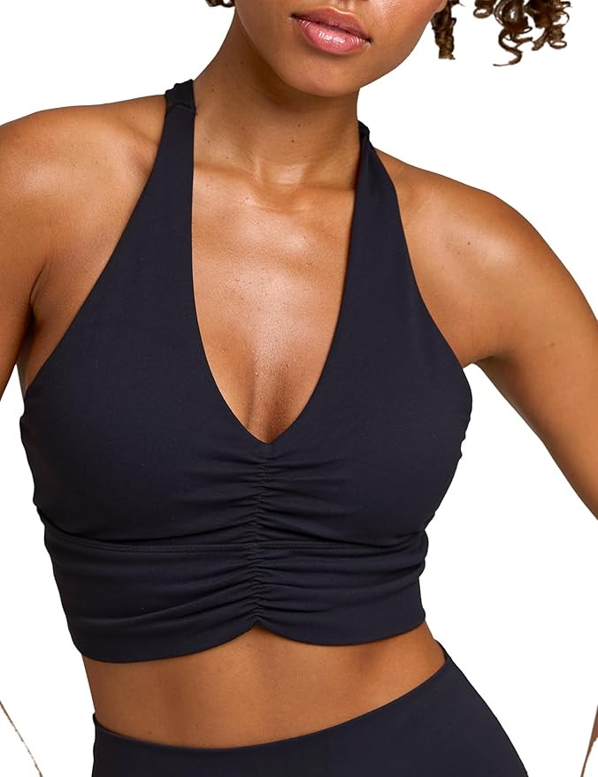 Women's Serene Scrunch Longline Sports Bra V Neck Padded Yoga Tank Wide Straps Cross Back Crop To... | Amazon (US)