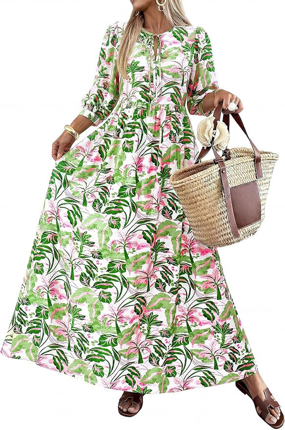 KIRUNDO Wedding Guest Dresses for Women Spring Summer Boho Floral Easter Short Sleeve Beach Vacat... | Amazon (US)