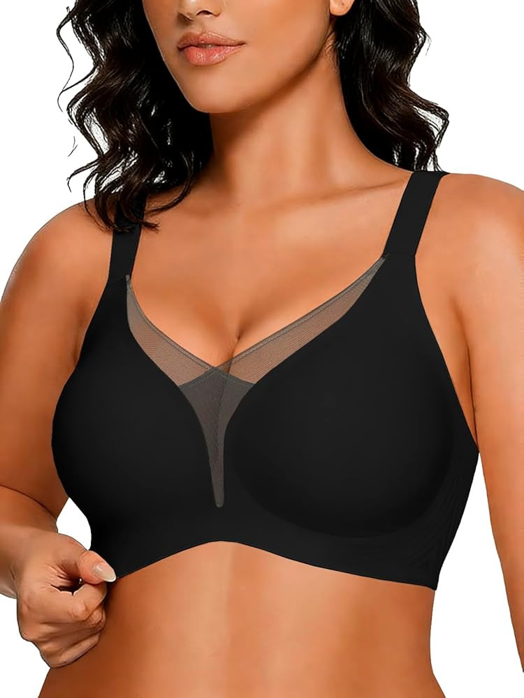 COCOMARTS Jelly Bras for Women No Underwire Push Up Deep V Mesh Comfort T Shirt Bralette Wireless... | Amazon (US)