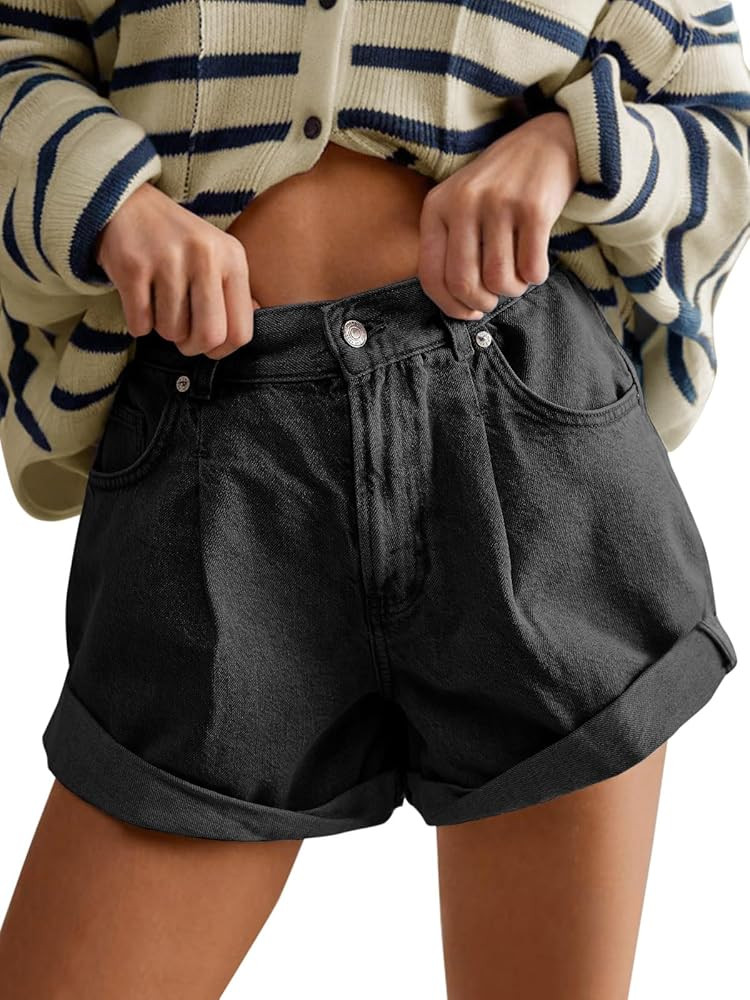 Cicy Bell Womens High Waisted Jean Shorts Casual Summer Wide Leg Rolled Hem Denim Shorts with Poc... | Amazon (US)