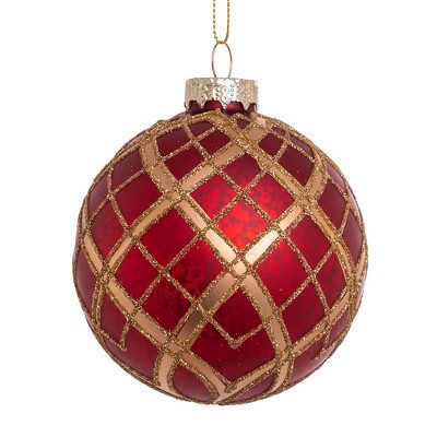 Kurt Adler 80MM Red with Gold Plaid Glass Ball Ornaments, 6-Piece Set | Target