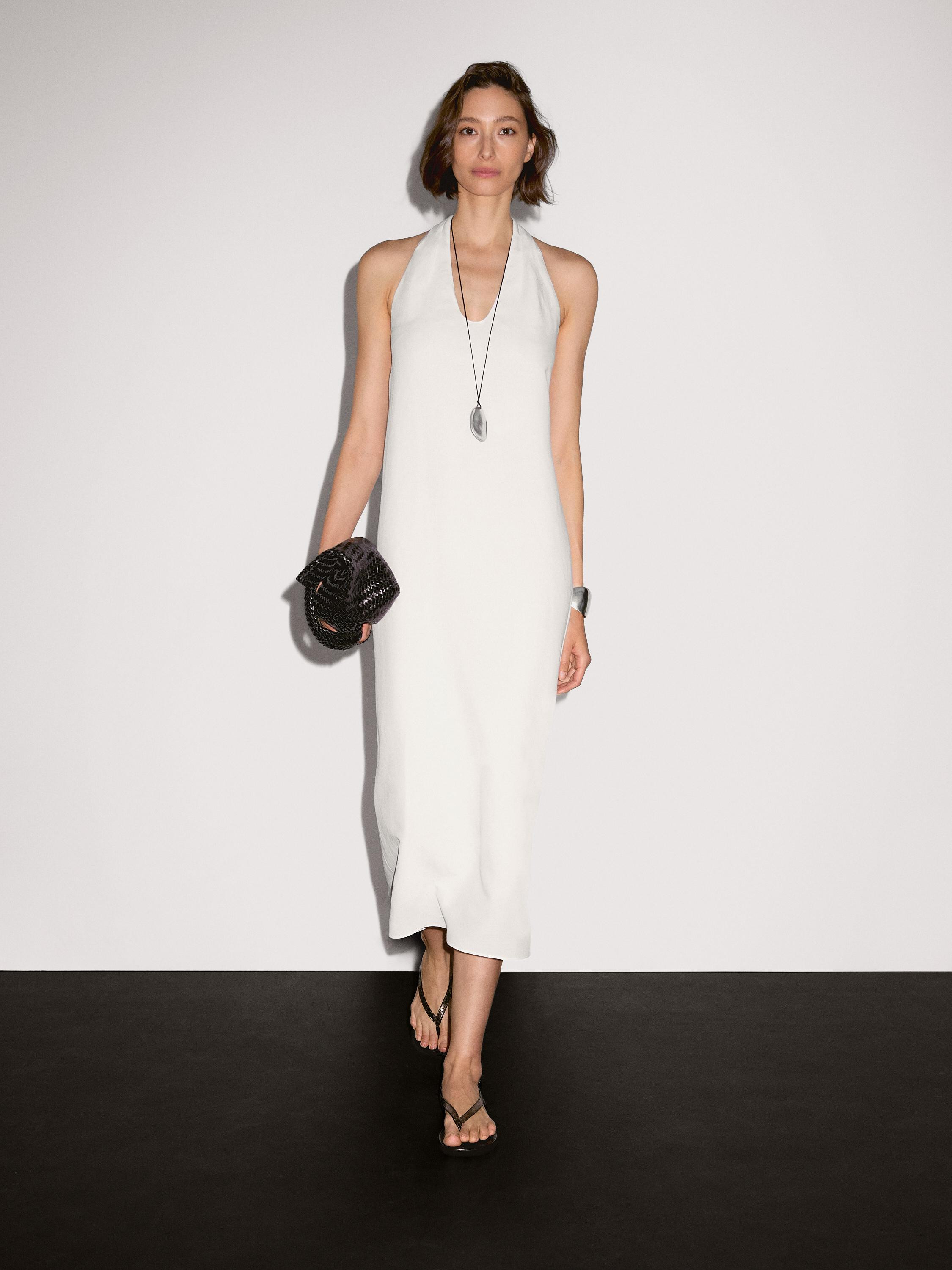 Long flounce V-neck dress | Massimo Dutti US