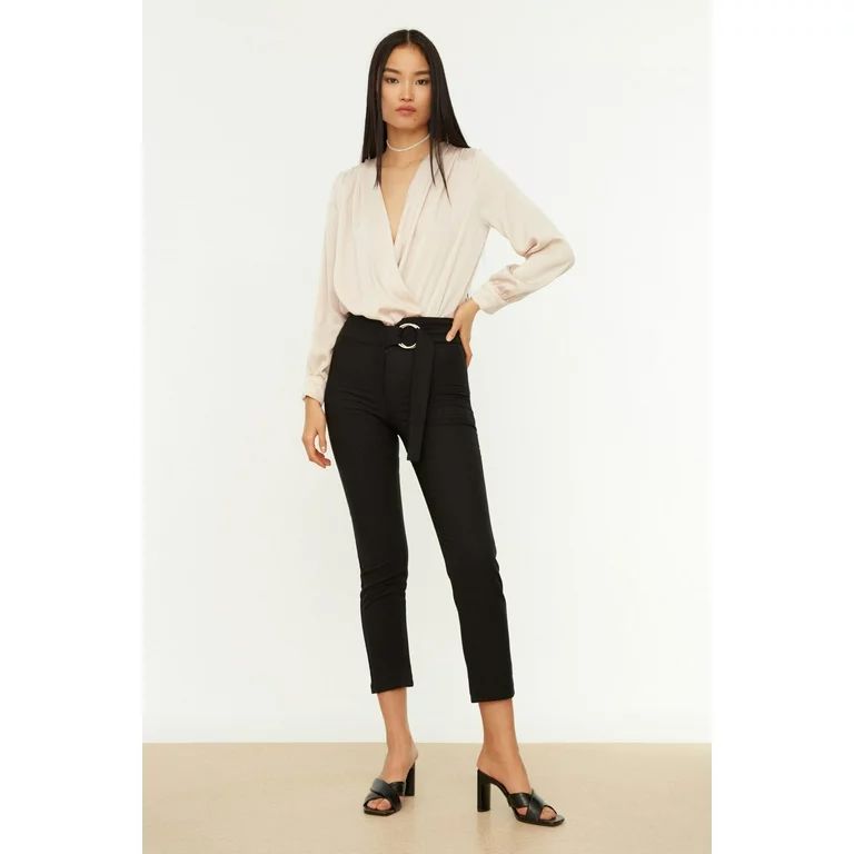 Trendyol Women High Waist Skinny Fit Cigarette Pants Trousers - Walmart.com | Walmart (US)