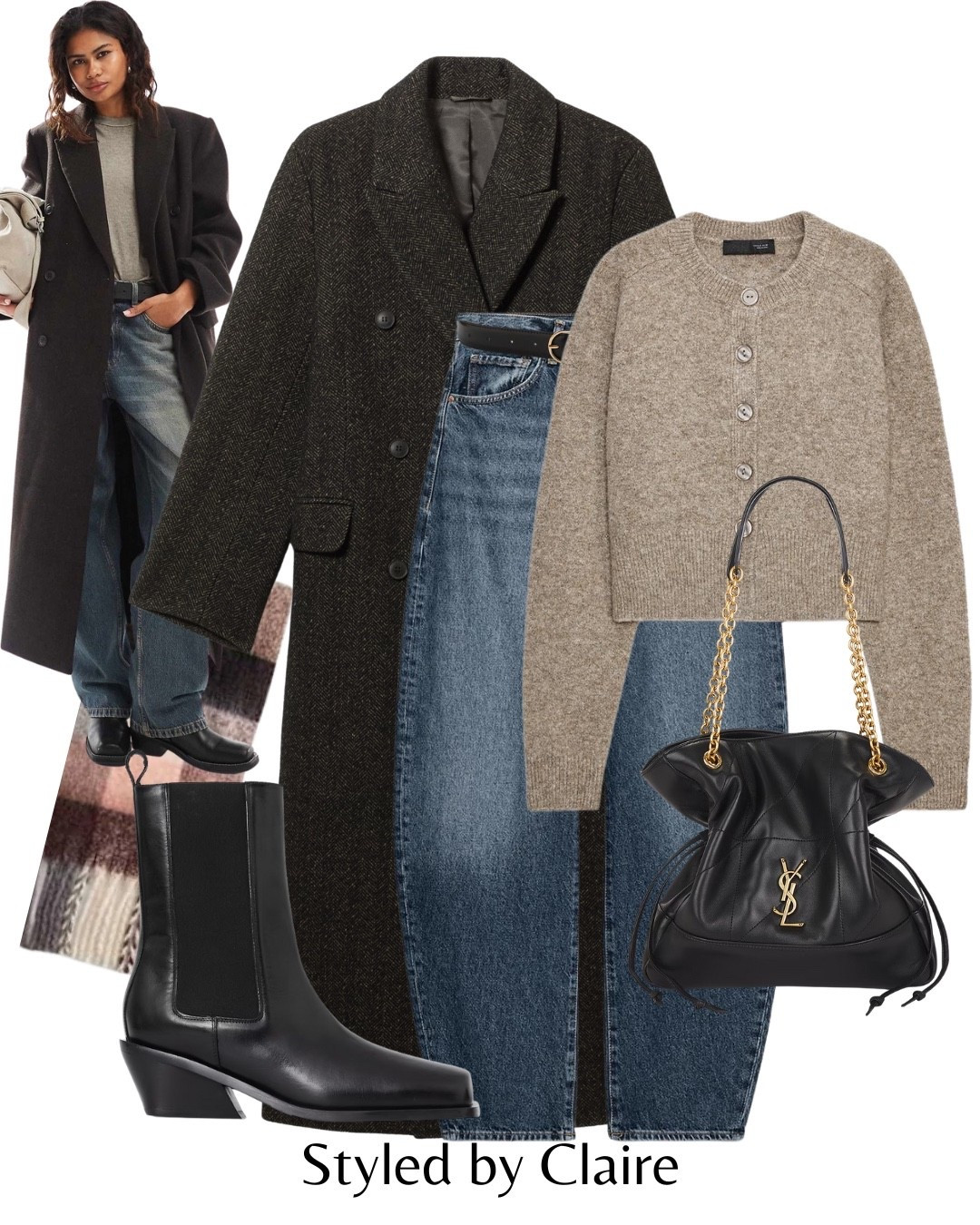 For the chic girls🙋🏽‍♀️
Tags: herringbone oversized double breasted coat weekday H&M Zara button cardigan taupe mink barrel leg jeans ysl saint Laurent leather bag square toe boots cos checked scarf fashion autumn winter transitional inspo outfit ideas city break everyday elegant women’s style

#LTKstyletip #LTKautumn #LTKshoes