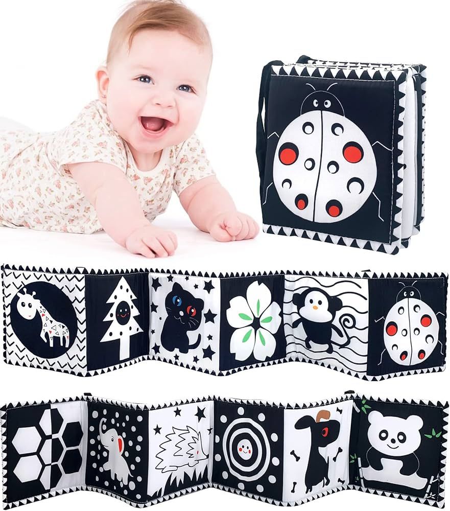 WESOTE Black and White High Contrast Soft Cloth Book for Baby Infant Tummy Time Baby Book Folding... | Amazon (US)