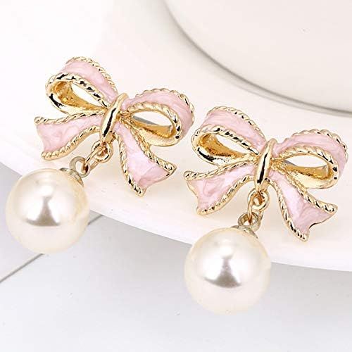 Sasici Pink Bow Earrings Imitation Pearl Earrings Upscale Wedding For Women Girls Party Jewelry E... | Amazon (US)