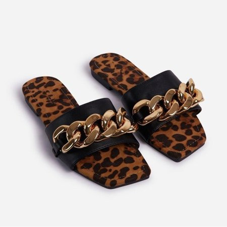 Women s Big Metal Chain Slide Square Open Toe One Band Cute Slip On Flat Dressy Casual Summer Sandals | Walmart (US)