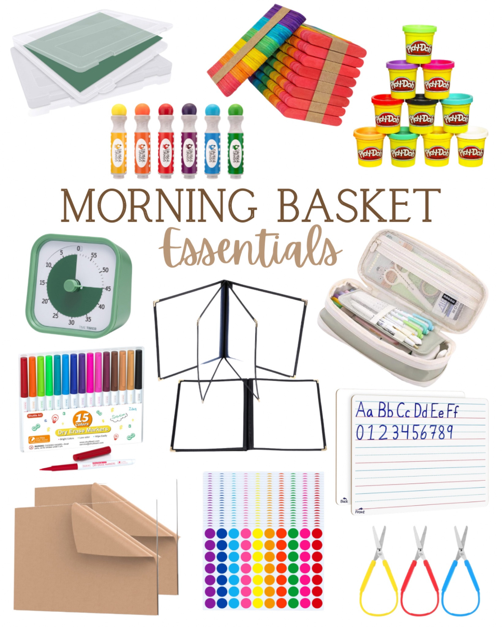 Morning Basket Essentials:
All the basics you need to put a morning basket together for your kiddos. 

#morningbasket #homeschool #educationalresources #independentlearning 

#LTKKids #LTKGiftGuide #LTKFamily