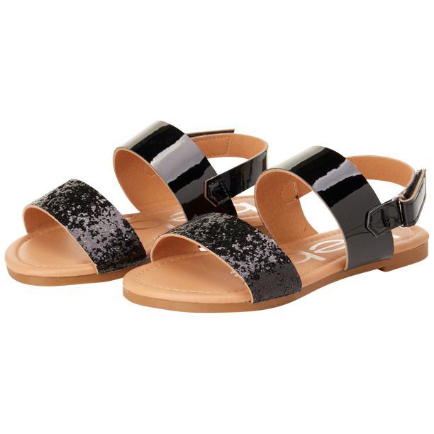 Bebe Girls’ Sandal – Two Strapped Patent Leatherette Glitter Sandals (Toddler/Little Kid) - W... | Walmart (US)