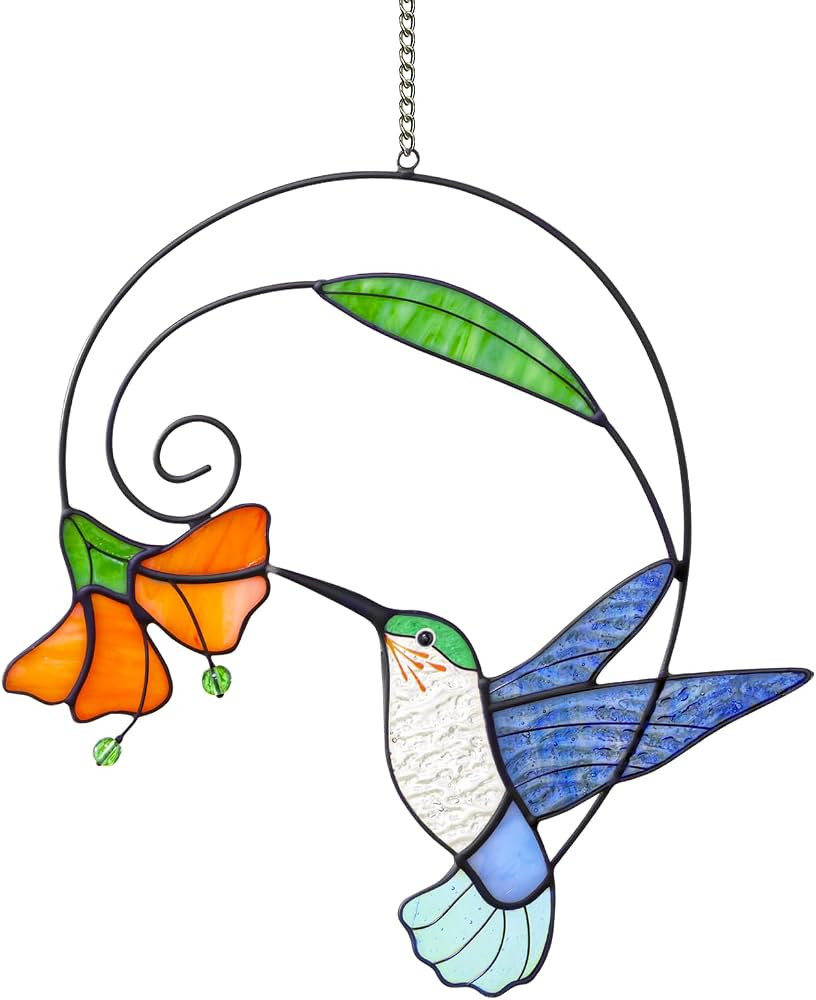 Handcrafted Stained Glass Window Hanging Suncatcher – 100% Genuine Colored Glass Hummingbird, C... | Amazon (US)