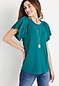24/7 Solid Smocked Flutter Sleeve Top | Maurices