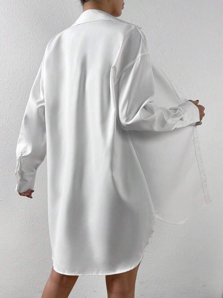 SHEIN EZwear Solid Drop Shoulder Pocket Patched Shirt | SHEIN