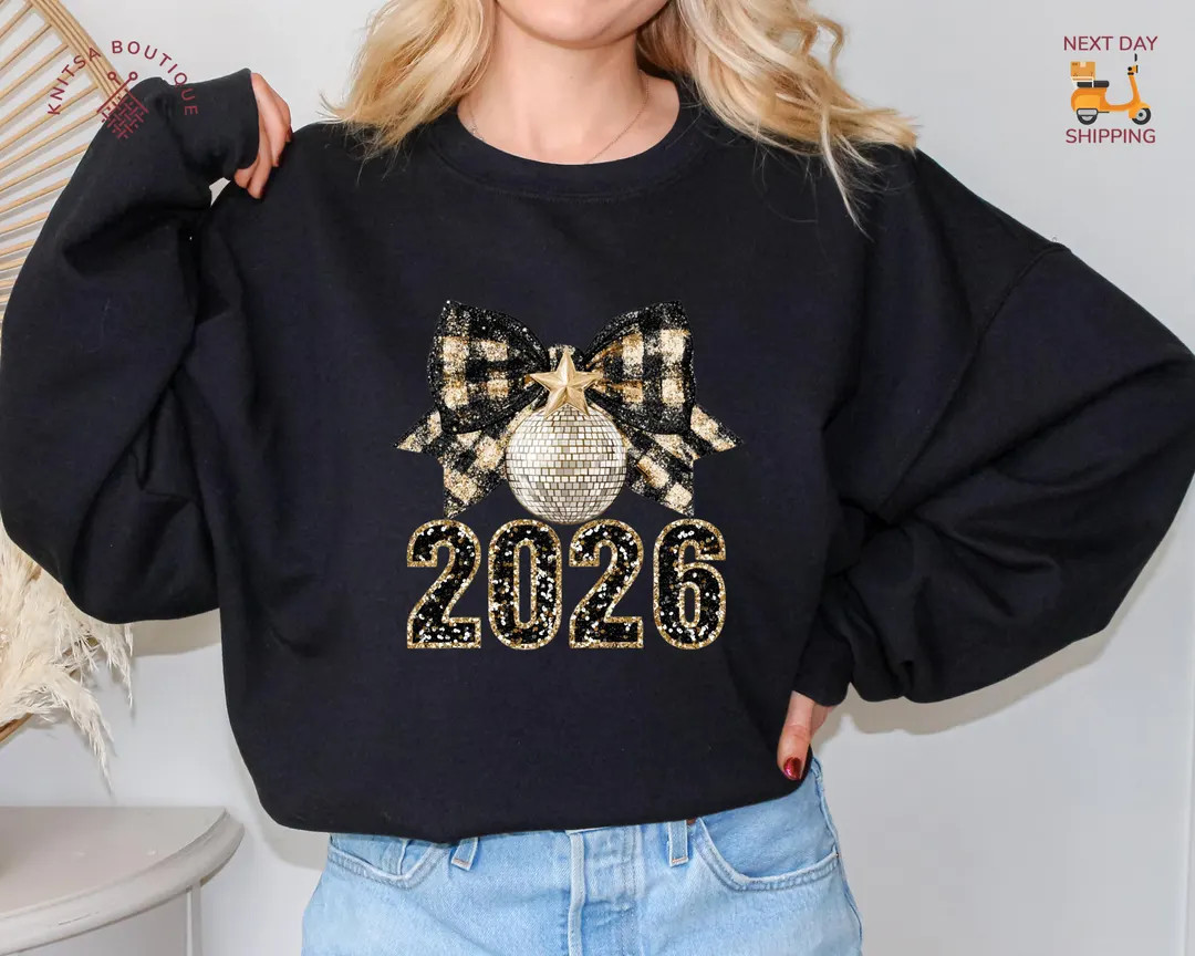 Happy New Year 2026 Sweatshirt, Coquette Party Ball Top, Black and Gold New Year’s Eve Sweater,... | Etsy (US)