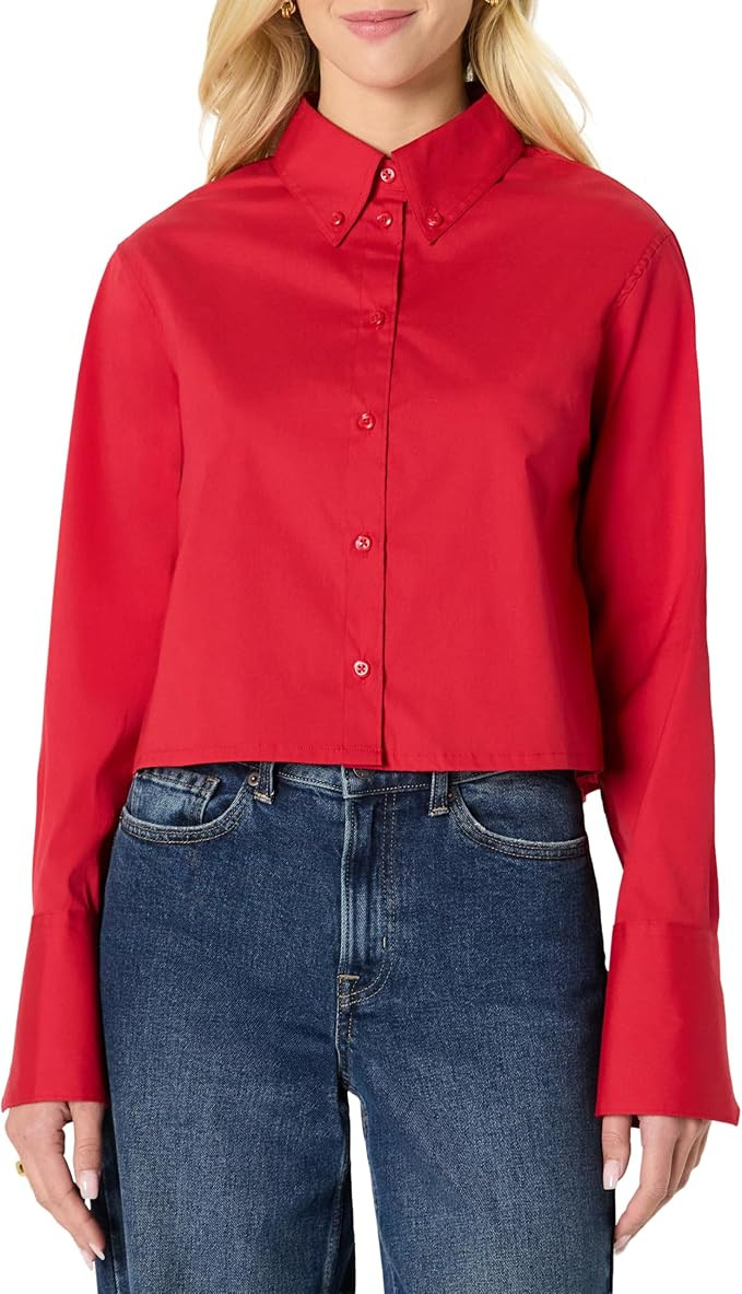 Amazon Essentials (Demi's Pick) Women's Modern Oversized-Fit Cropped Cotton Stretch Poplin Button... | Amazon (US)