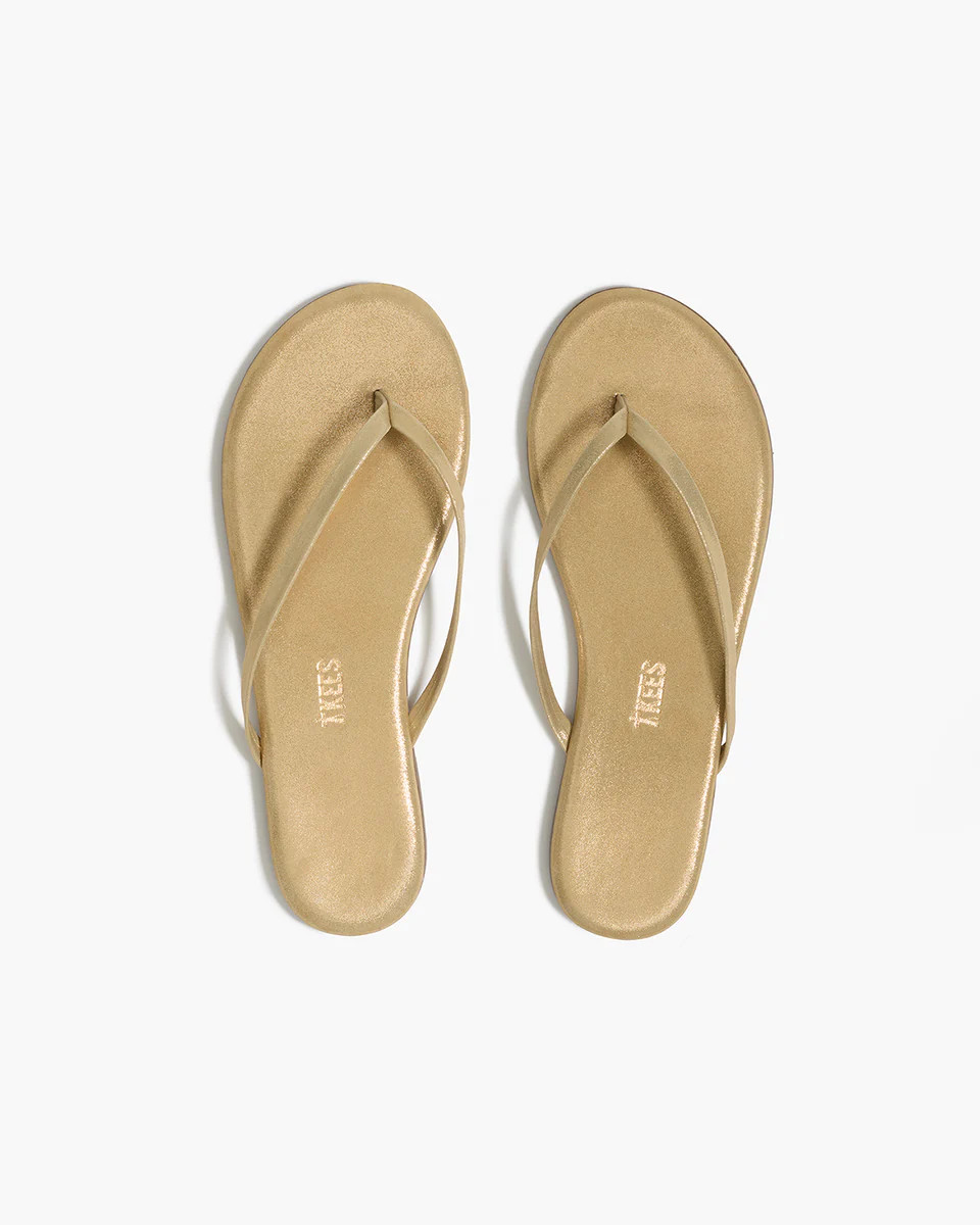 TKEES Lily Glitters Leather Flip Flops in Sandbeam | TKEES