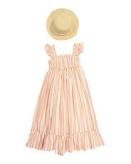 Girls Flutter Sleeve Stripe Maxi Dress With Ruffle Hem | TJ Maxx