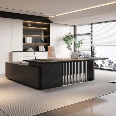 86.6 Inch Large L Shaped Executive Desk, Office Computer Desk with Universal Charging Ports and Cable Management for Business Furniture Set Workstatio | Wayfair North America