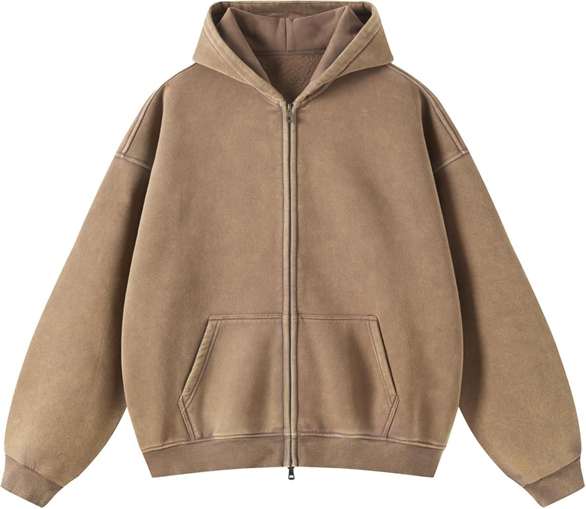 Womens Double Zip Up Hoodies Oversized Heavyweight Fleece Sweatshirt Acid Wash Hoodie Vintage Dis... | Amazon (US)