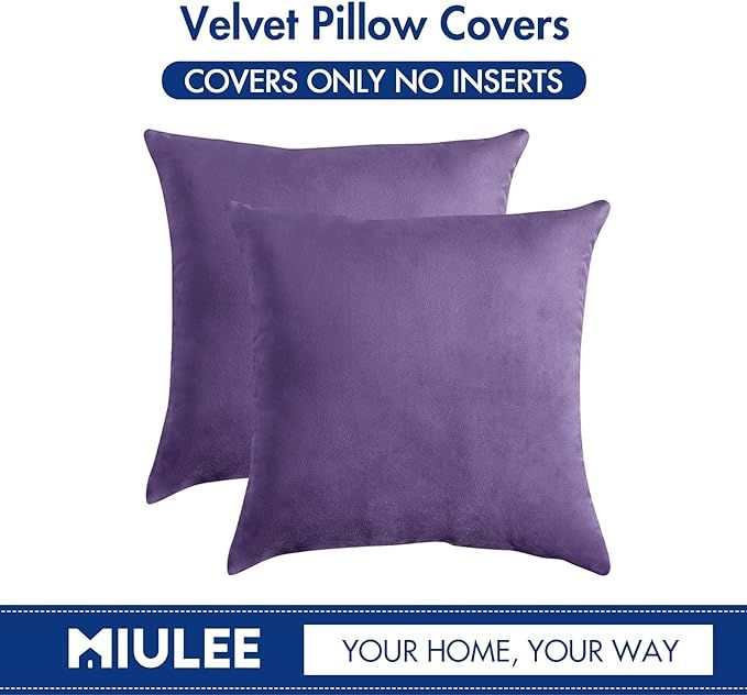 MIULEE Pack of 2 Velvet Pillow Covers Decorative Square Pillowcase Soft Solid Purple Cushion Case... | Amazon (US)