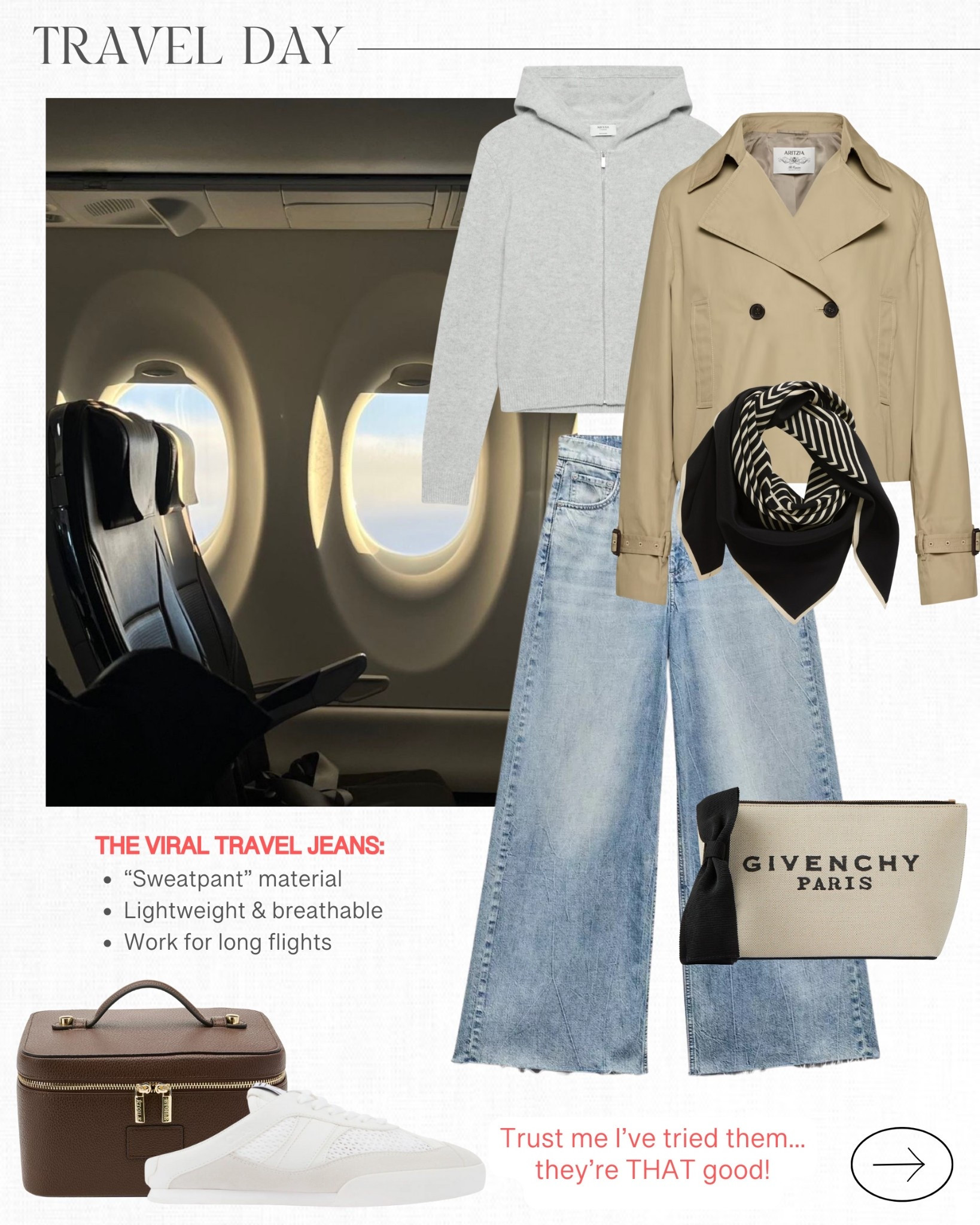 This is one of my most worn travel outfits, and these pants are the real winner! They look like jeans, but are a sweatpant material and SO comfortable!✈️✨

#LTKOver40 #LTKTravel #LTKStyleTip